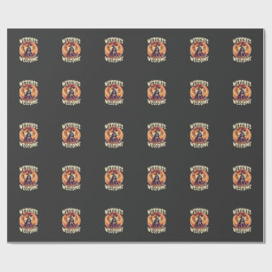 Witches Welcome Halloween Skeleton Witch Broom Bat Wrapping Paper