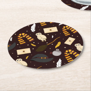 Witches, Wizards & Magic Pattern Round Paper Coaster