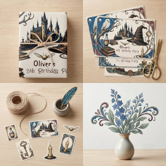 Witches & Wizards Storybook Magical Birthday Party Wrapping Paper Sheet