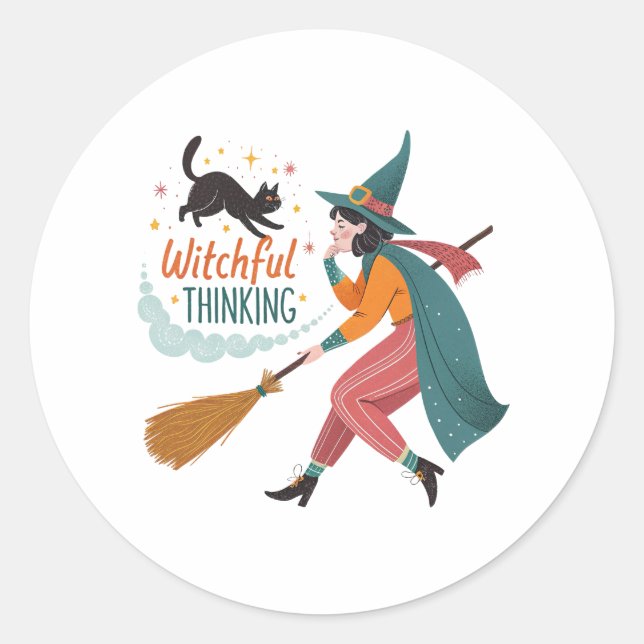 Witchful Thinking Cute Halloween Sticker for Party (Front)