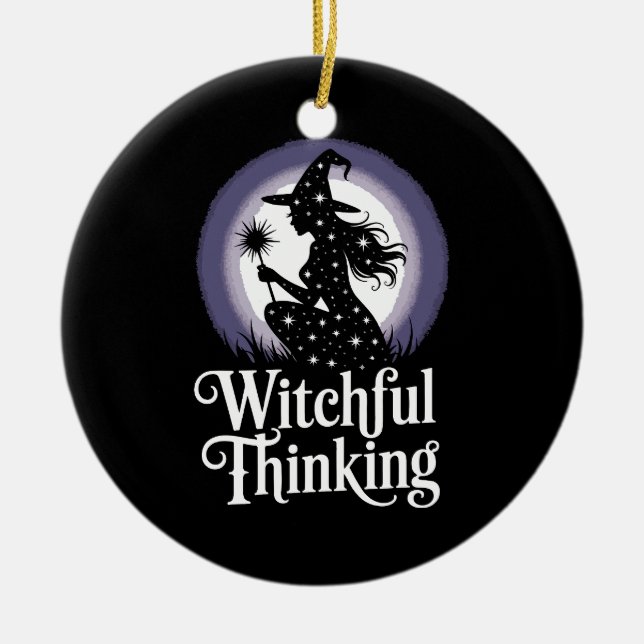 Witchful Thinking Halloween Girl T-shirt Ceramic Tree Decoration (Front)