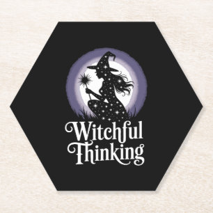 Witchful Thinking Halloween Girl T-shirt Paper Coaster