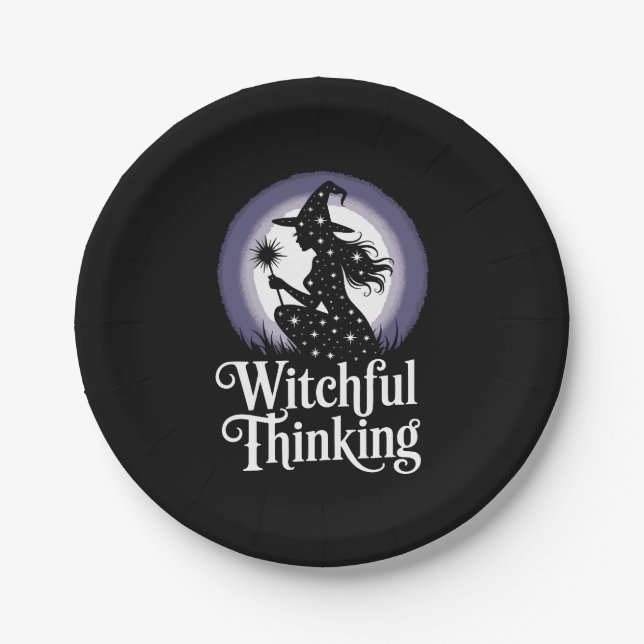 Witchful Thinking Halloween Girl T-shirt Paper Plate (Front)