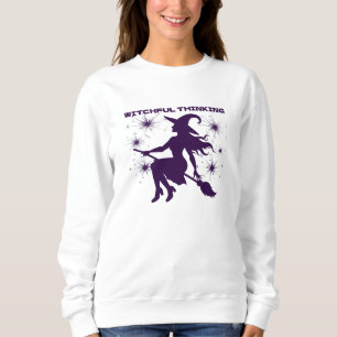 Witchful Thinking Witch on Broom Halloween  Sweatshirt
