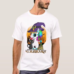Witchicorn Unicorn Witch Halloween Black Cat Orang T-Shirt