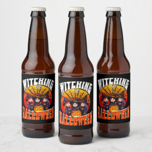 Witching for Halloween, Cartoon Halloween Party Beer Bottle Label