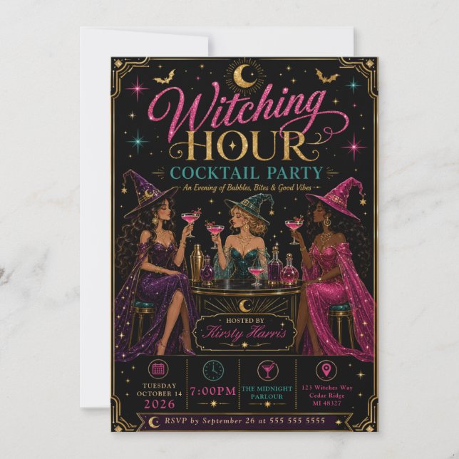 Witching Hour Cocktail Halloween Party Invitation (Front)