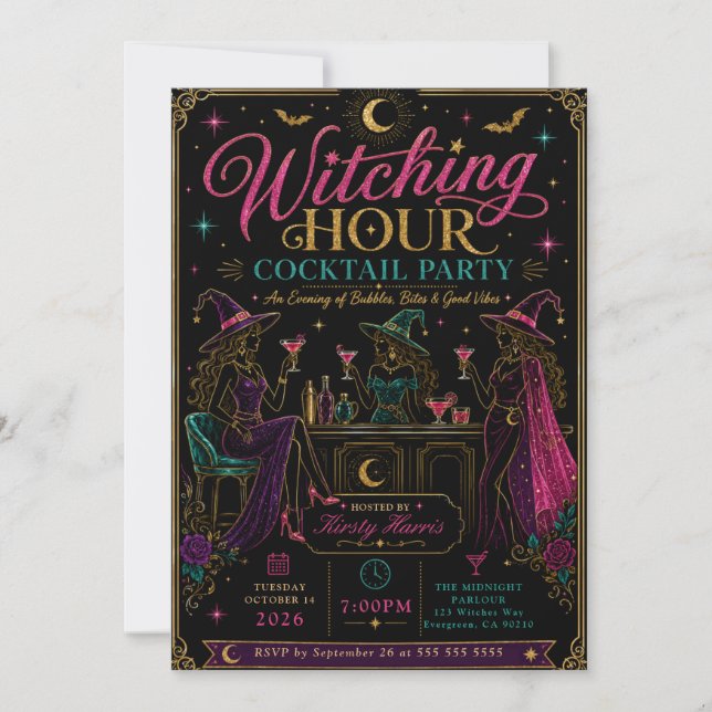Witching Hour Cocktail Halloween Party Invitation (Front)