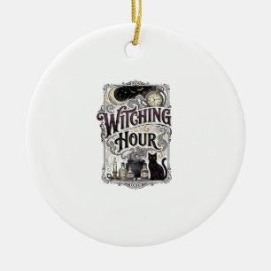 Witching Hour Vintage Engraving Witchy Design_1 Ceramic Tree Decoration
