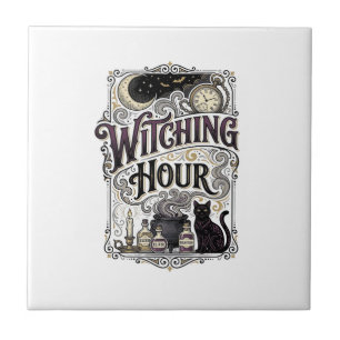 Witching Hour Vintage Engraving Witchy Design_1 Tile