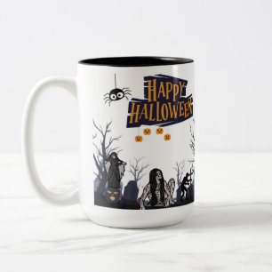 Witching Hour Whispers black & white Two-Tone Coffee Mug