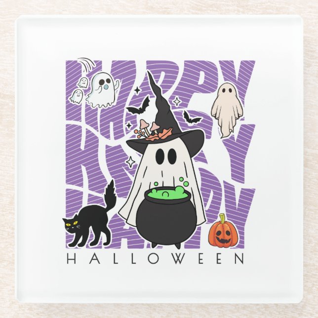 Witching Up Fun | Happy Halloween Magic & Mischief Glass Coaster (Front)