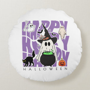 Witching Up Fun   Happy Halloween Magic & Mischief Round Cushion