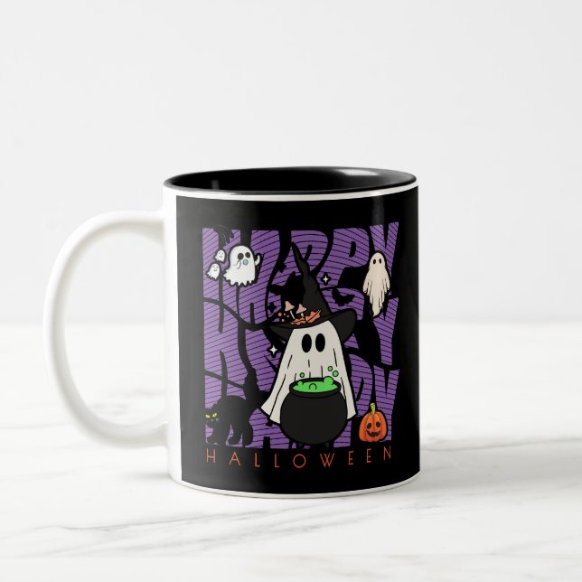 Witching Up Fun | Happy Halloween Magic & Mischief Two-Tone Coffee Mug (Left)