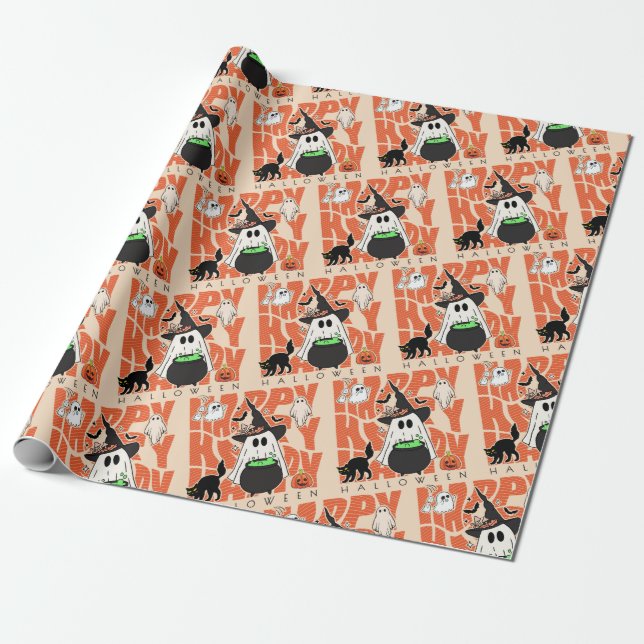 Witching Up Fun | Happy Halloween Magic & Mischief Wrapping Paper (Unrolled)