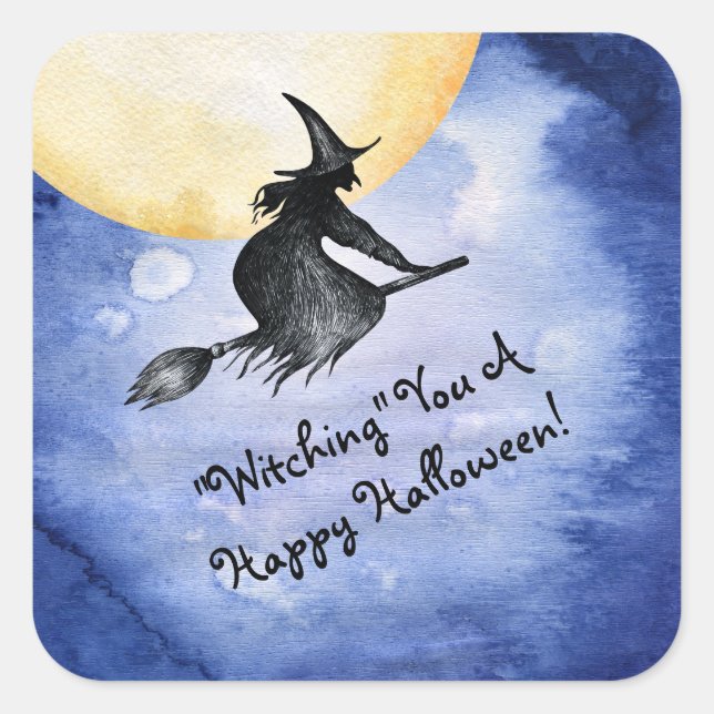 Witching You A Happy Halloween Square Sticker (Front)