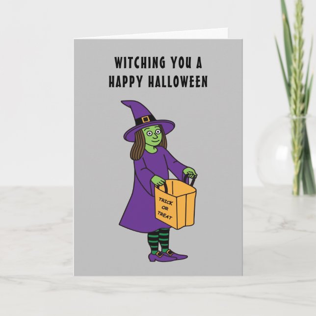 Witching You A Happy Halloween Witch Pun Saying Card (Front)