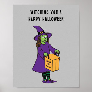 Witching You A Happy Halloween Witch Pun Saying Poster