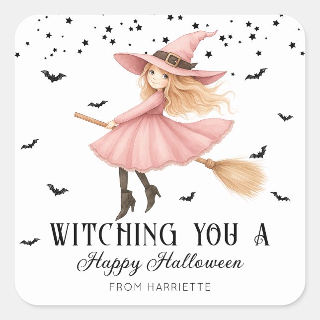 Witching You A happy Halloween Witch Square Sticker (Front)
