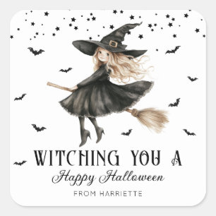 Witching You A happy Halloween Witch Square Sticker