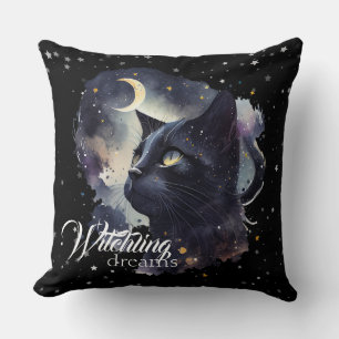 Witchling Dreams Black Cat and Stars Cushion