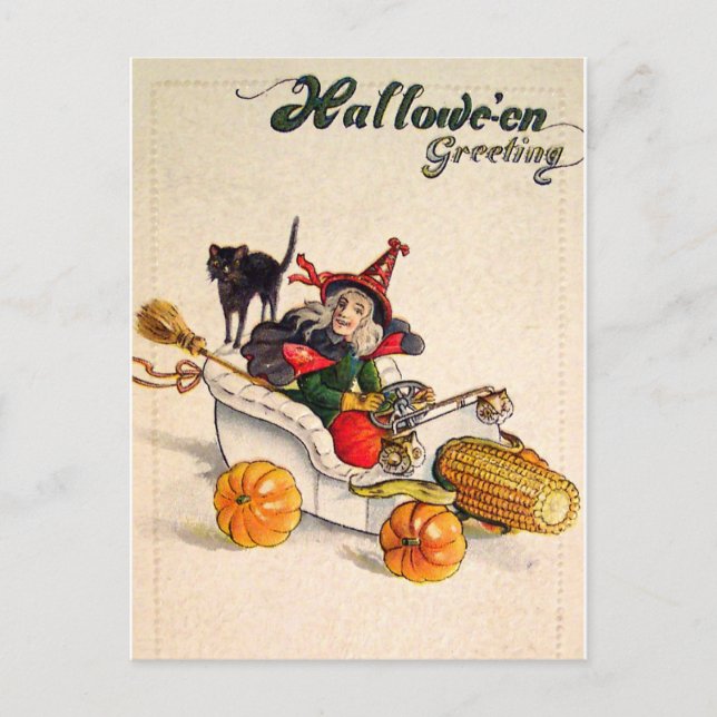 Witchmobile (Vintage Halloween Card) Postcard (Front)
