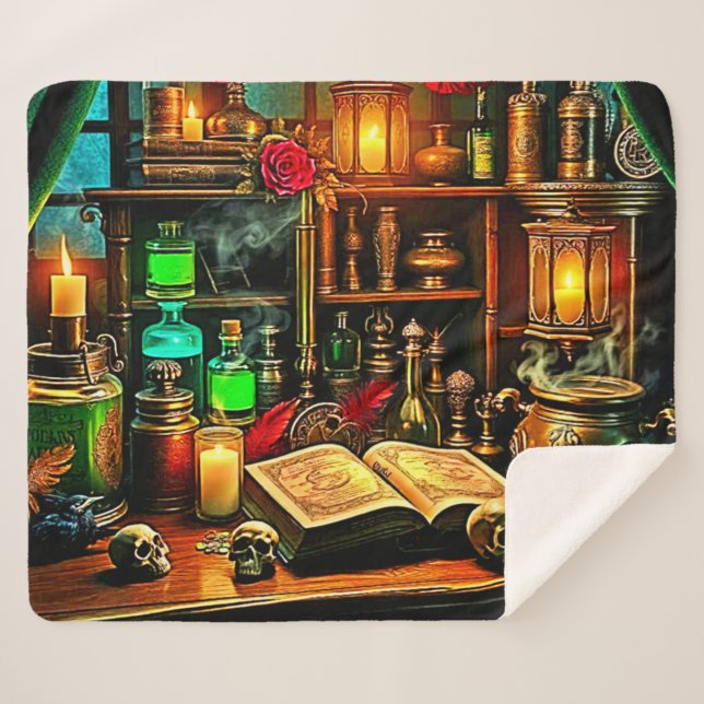 Witch's Altar Mystical Night Brew Design Sherpa Blanket (Front (Horizontal))