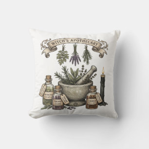 Witchs Apothecary Vintage Herb Mortar Pestle Kitch Cushion