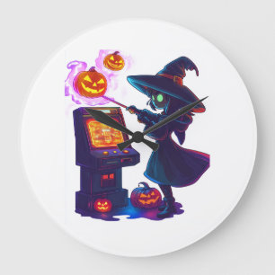 Witch's Arcade Night Large Clock