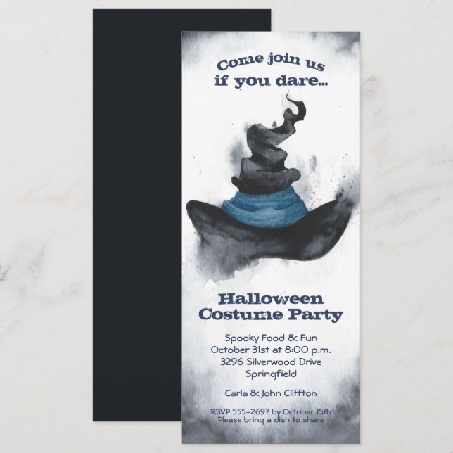 Witch's Black Hat Halloween Invitation (Front/Back)