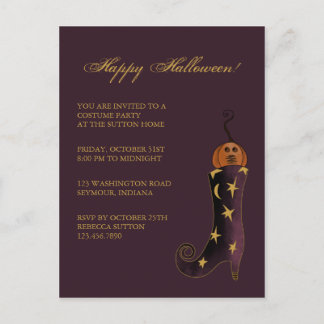 Witch's Boot & Pumpkin • Halloween Invitation Postcard