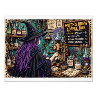 Witch's Brew Coffee Bar Poster Vintage Magic Art