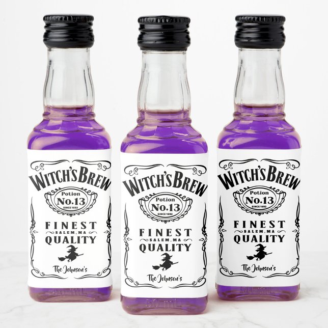 Witch's Brew Halloween Family Name Monogram Funny Liquor Bottle Label (Witch's Brew Halloween Family Name Monogram Funny Liquor Bottle Label)