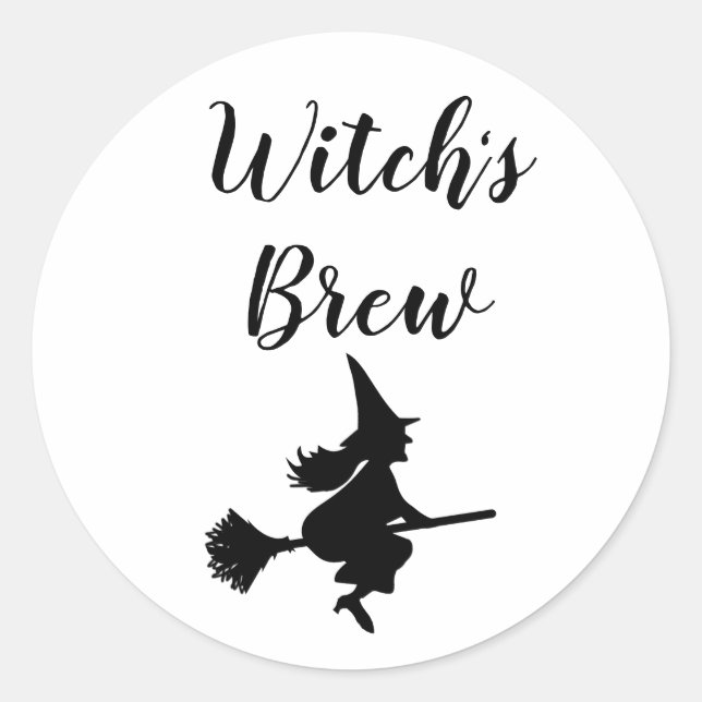 Witch's Brew Halloween Witch Broom Classic Round Sticker (Front)