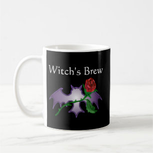 Witch's Brew Wicca Bat Rose Black Goth Flower Coffee Mug