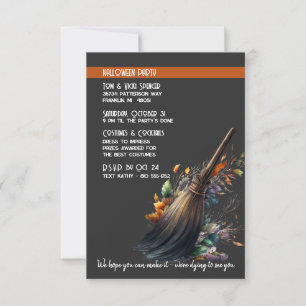 Witch's Broom Cute Halloween Costume Party Invitation