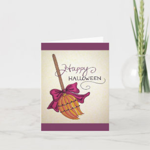 Witch's Broom Halloween greeting card