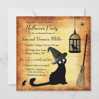 Witch's Cat Halloween Party Invitation