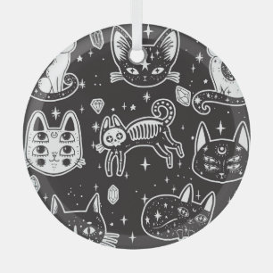 Witch's Cat: Vintage Isolated Illustration Glass Tree Decoration