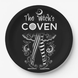 Witch's Coven Witch Legs Black White Halloween  Paper Plate
