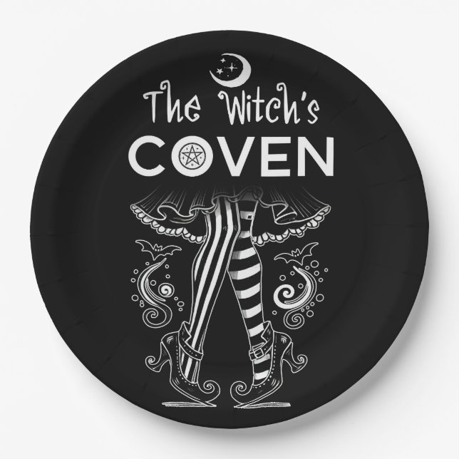 Witch's Coven Witch Legs Black White Halloween  Paper Plate (Front)