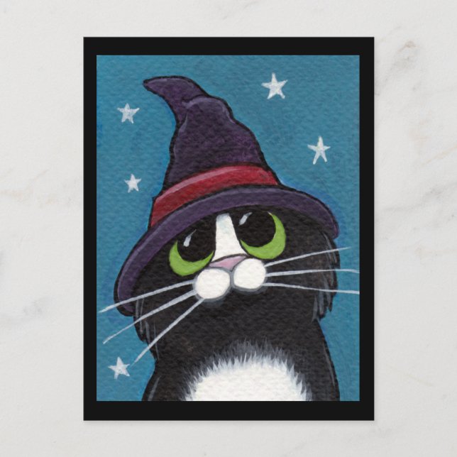 Witch's Familiar Quirky Halloween Cat Illustration Postcard (Front)