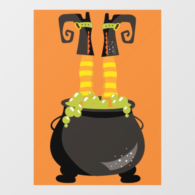 Witch's Feet Sticking out of a bubbling cauldron Window Cling (Sheet)