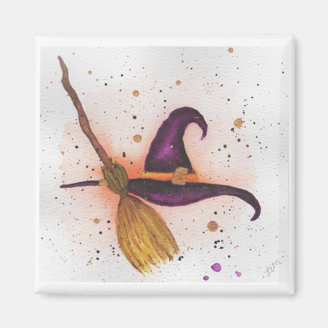 Witch's Hat and Broom Magnet (Front)