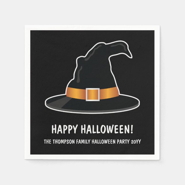 Witch's Hat And Orange Witch Hat Black Halloween Napkin (Front)