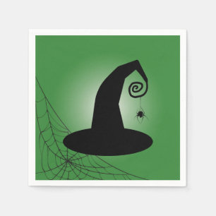 Witch's Hat With Spiderweb Green Cocktail Napkins