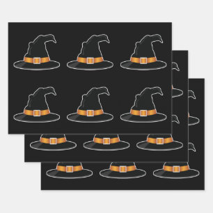 Witch's Hats Orange Witch Hat Halloween Pattern Wrapping Paper Sheet