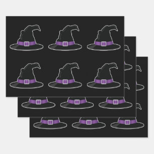 Witch's Hats With Purple Details Halloween Pattern Wrapping Paper Sheet