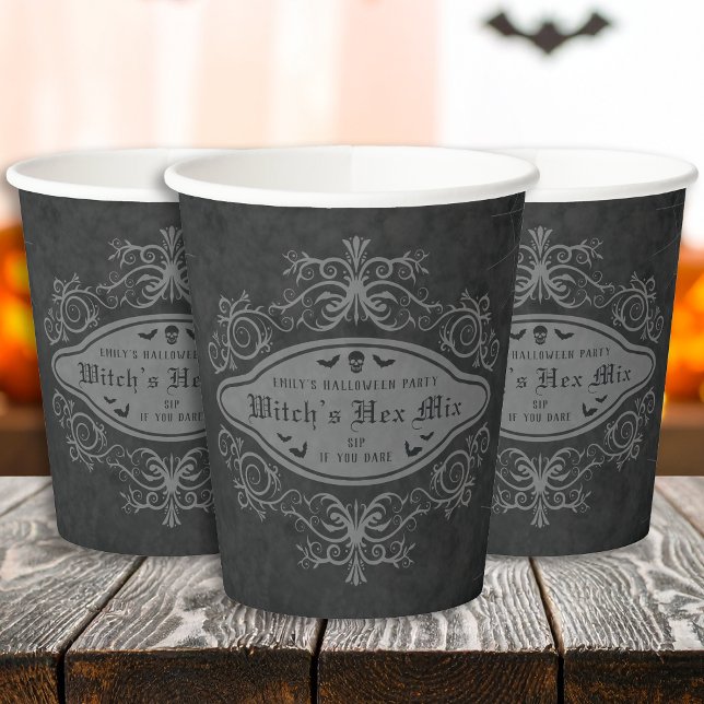 Witch's Hex Mix Dark Gothic Banner Halloween Paper Cups (Creator Uploaded)