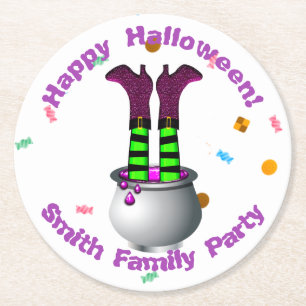 Witch's Legs & Brew in Purple & Green Round Paper Coaster